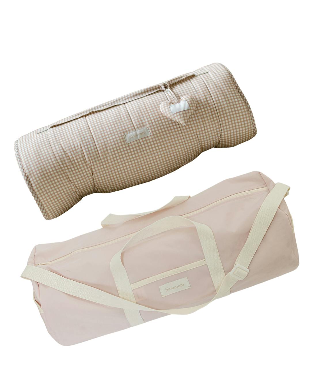 BLOOMERE  Nap Mat Set (Brown Gingham Pink Bag)