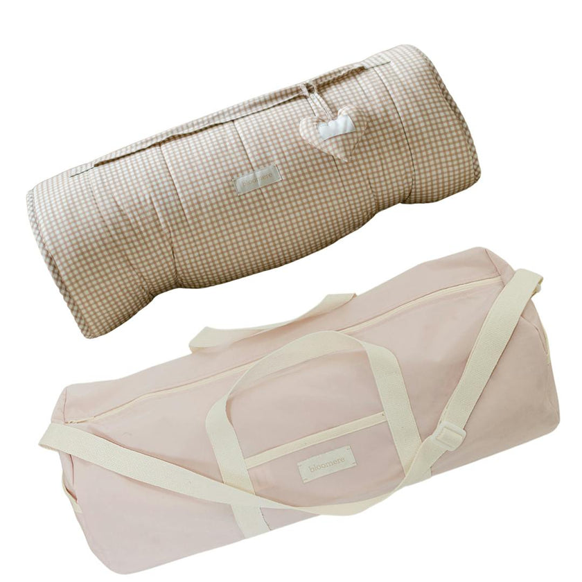 BLOOMERE  Nap Mat Set (Brown Gingham Pink Bag)