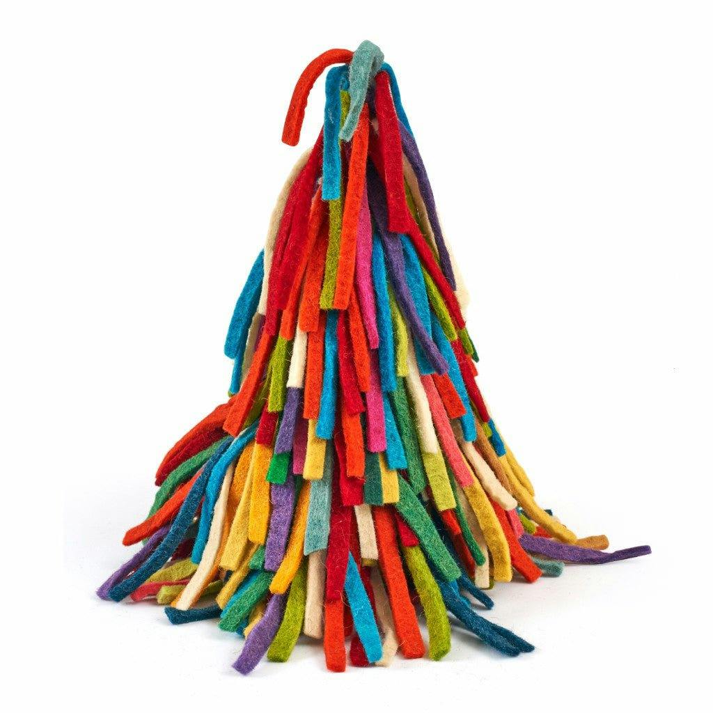 Handmade Hand Felted Wool Christmas Tree Topper - Multicolor Fringe Arcadia Home