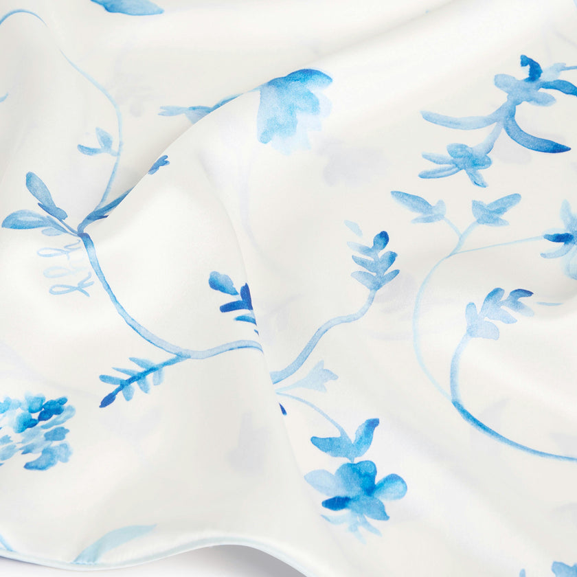 The Sisi Silk Pillowcase - Blue Botanical