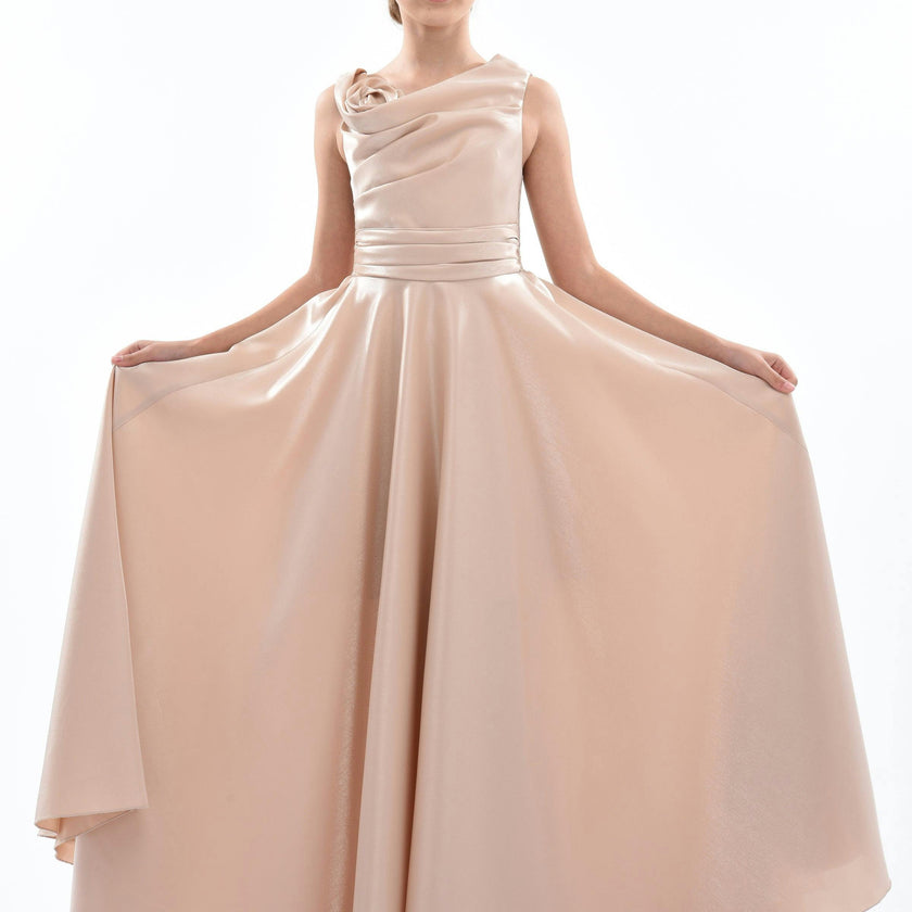 Gold Lenelle Rose Applique Gown