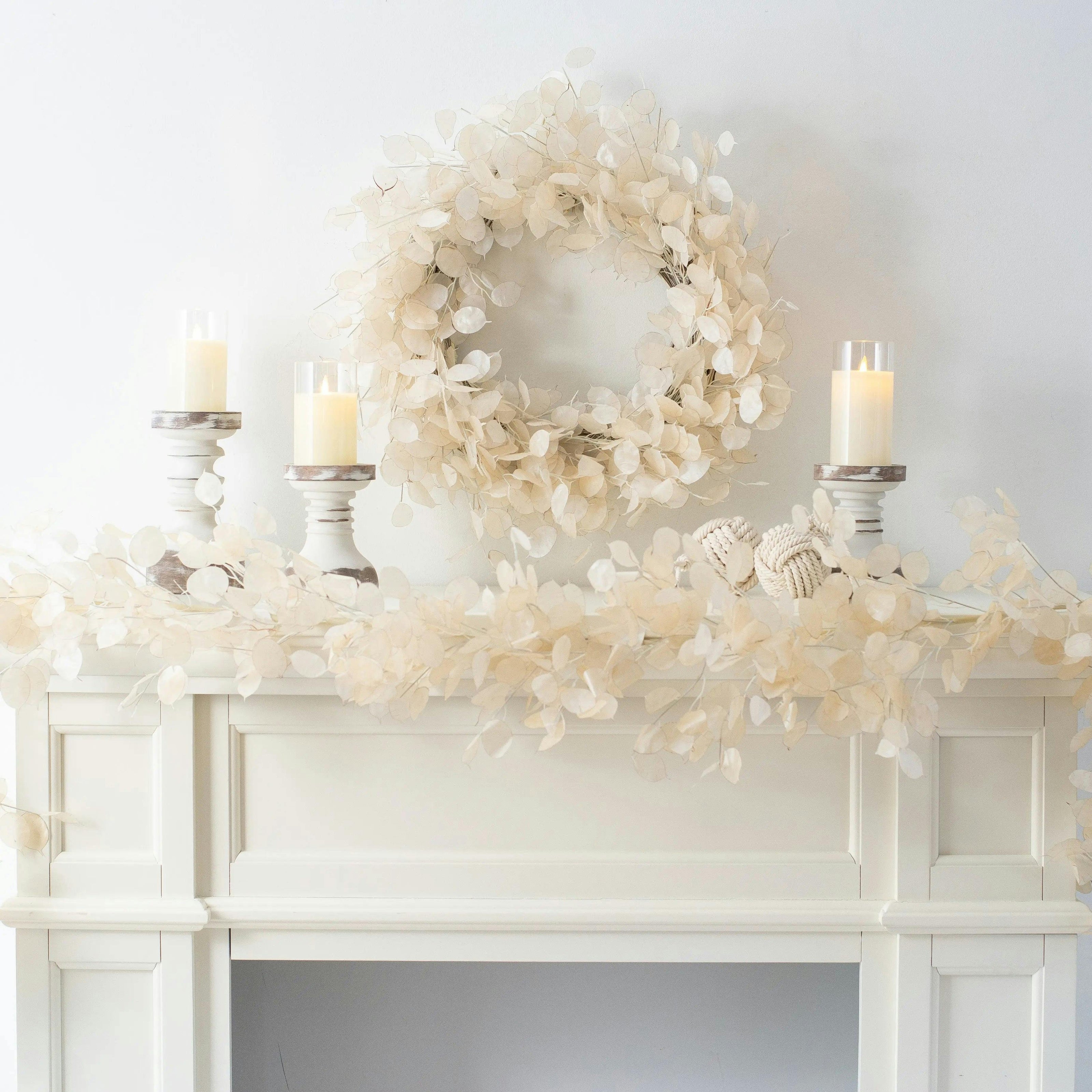 Dried Look Translucent Bleached Lunaria All Seasons Fall Wreath