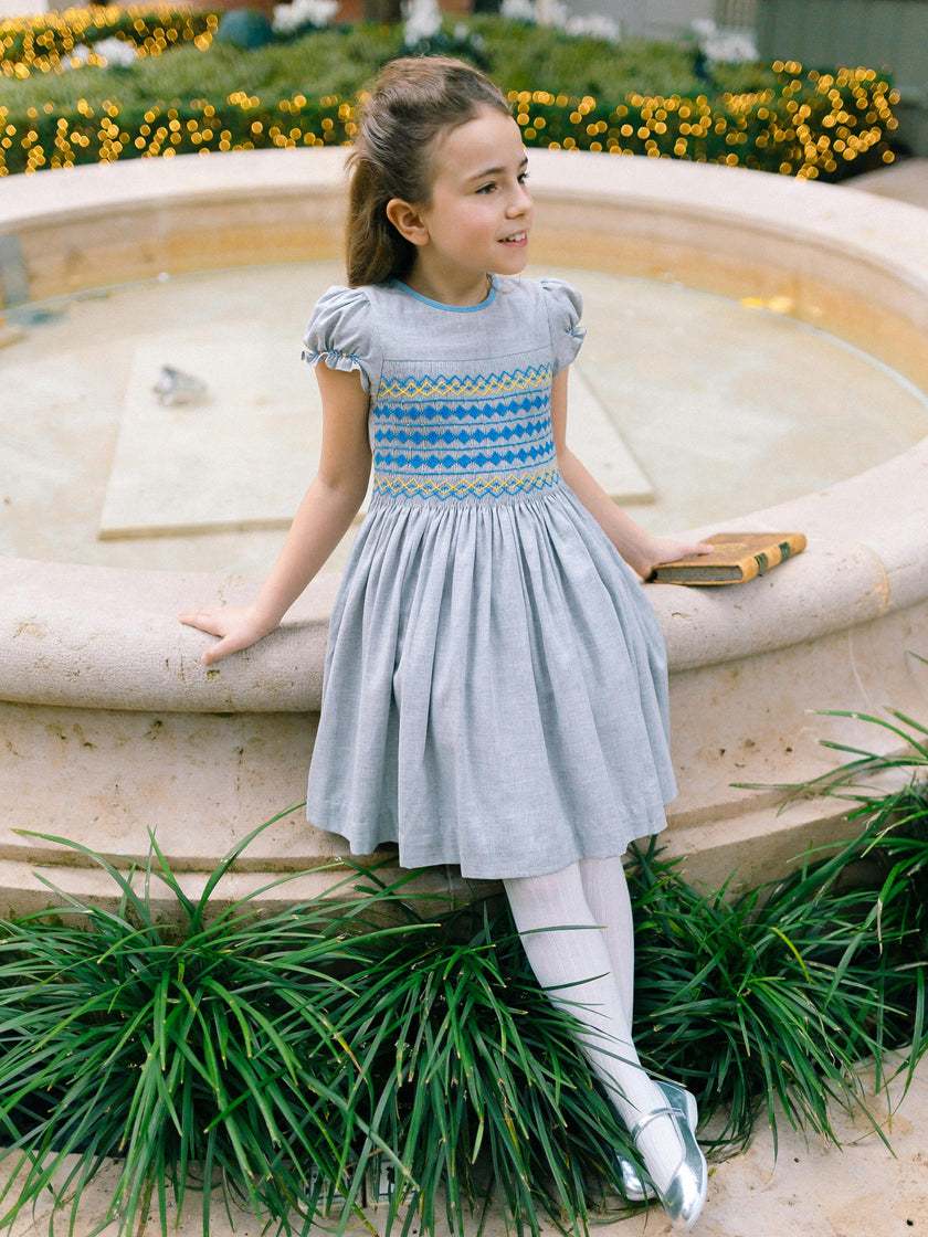 AMBRE GREY FLANNEL SMOCKED DRESS