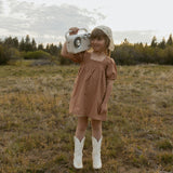 Organic Eyelet Bubble Sleeve Dress - Clay Eyelet