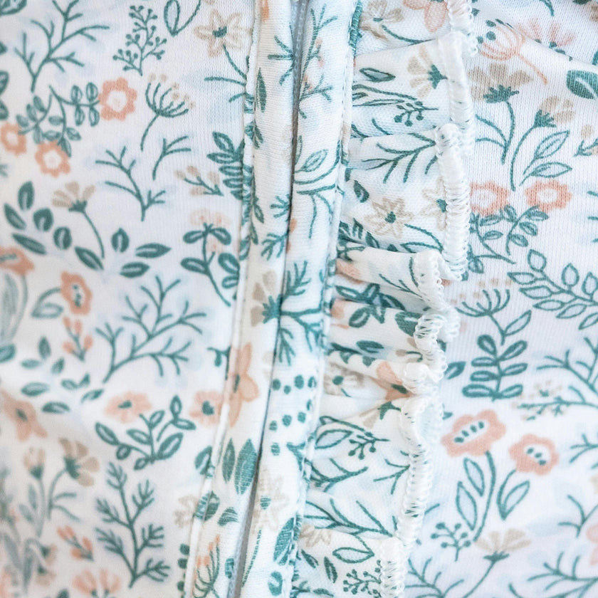 Neve Ruffle Zipper Footed Romper - Merion Floral / Laguna + Shell