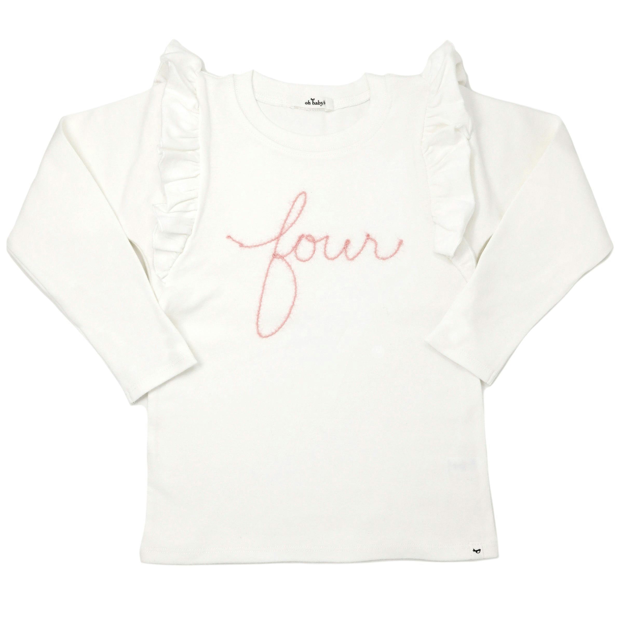 Millie Long Sleeve Tee in 'four' Pink Eyelash Writing
