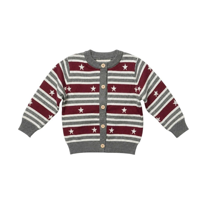 Burgundy Star Striped Cotton Cardigan