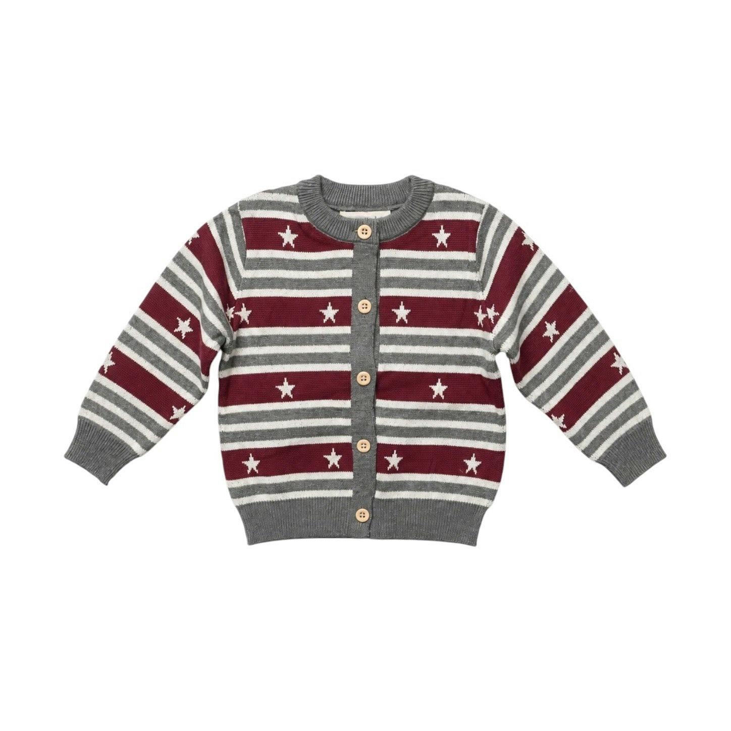 Burgundy Star Striped Cotton Cardigan
