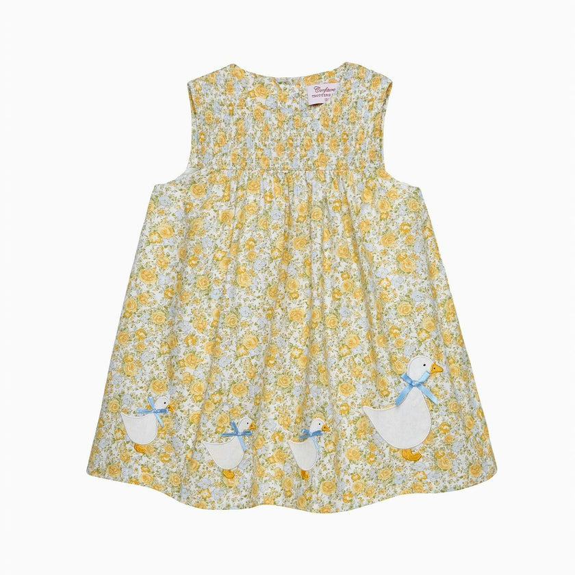 Baby Rosie Smocked Duck Dress in Yellow Rose Floral