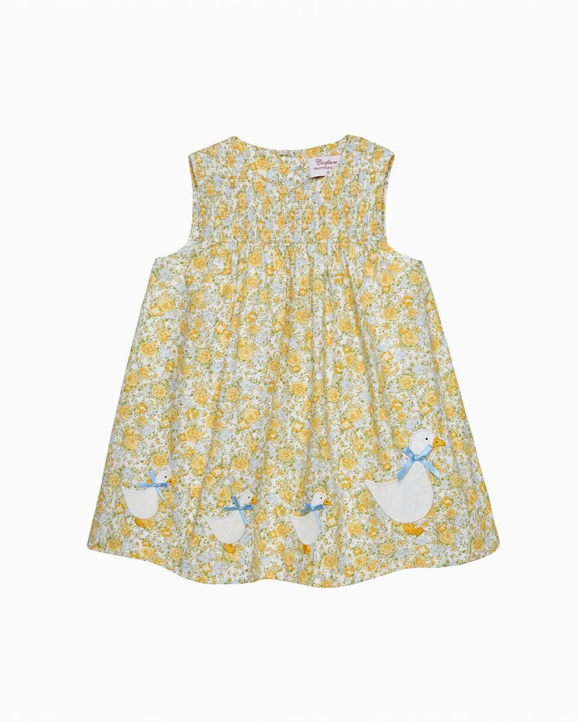 Baby Rosie Smocked Duck Dress in Yellow Rose Floral