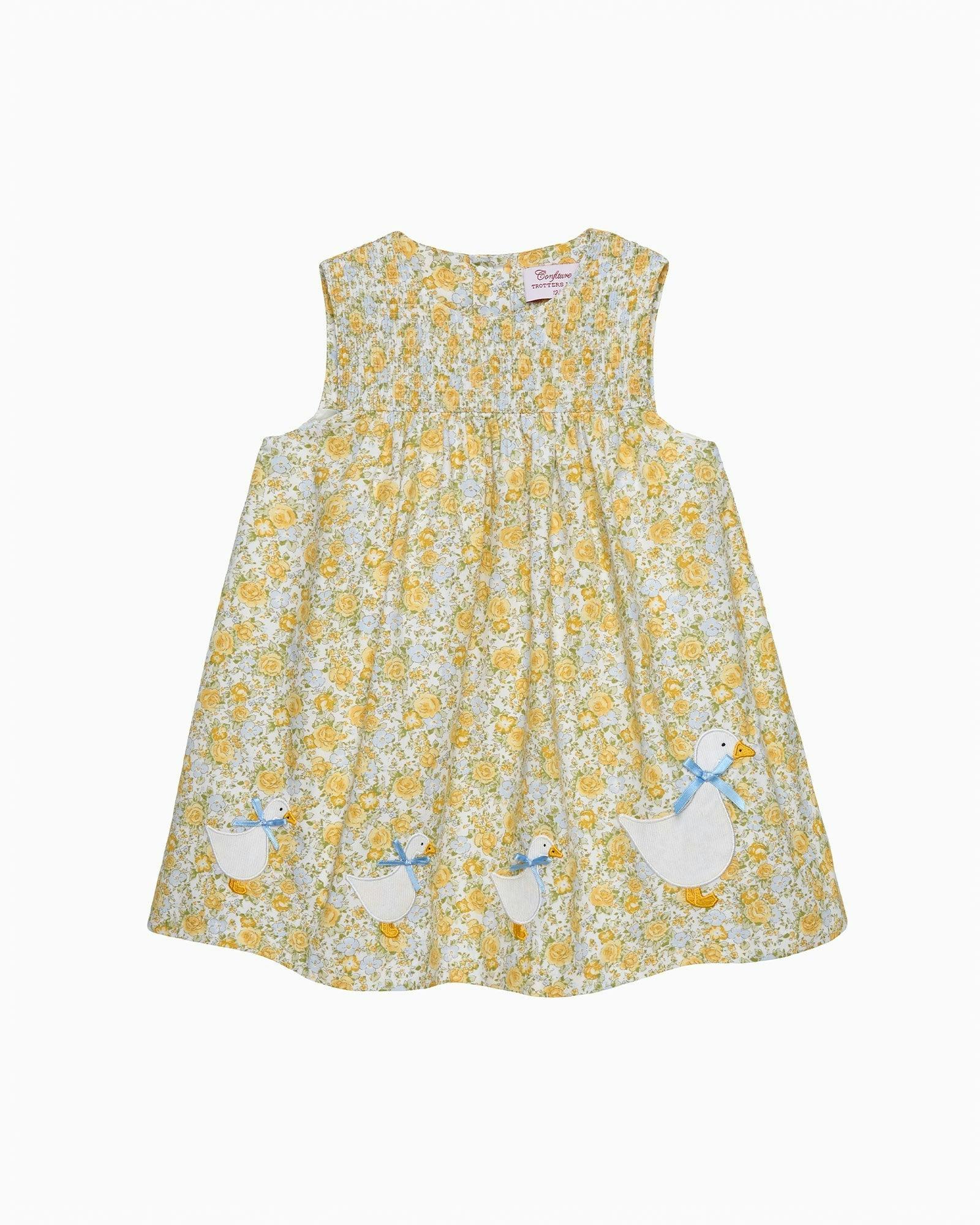 Baby Rosie Smocked Duck Dress in Yellow Rose Floral