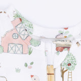 Cute Farm Animals Pink - 2 Way Ruffle Back Zipper Footie