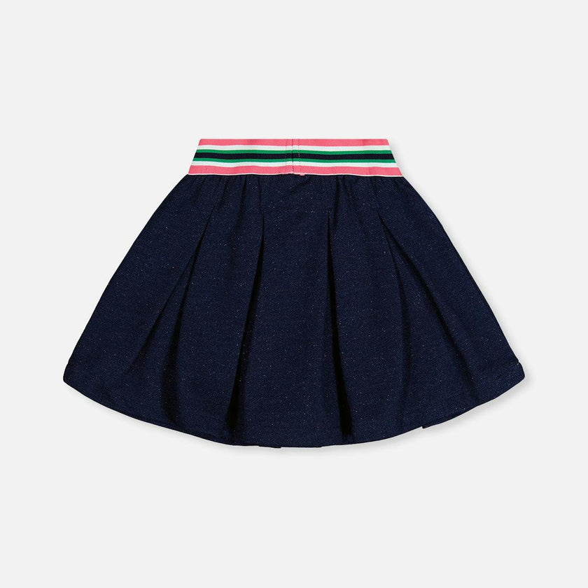 Pleated French Terry Skirt Navy Blue Denim