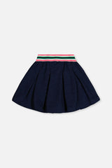 Pleated French Terry Skirt Navy Blue Denim