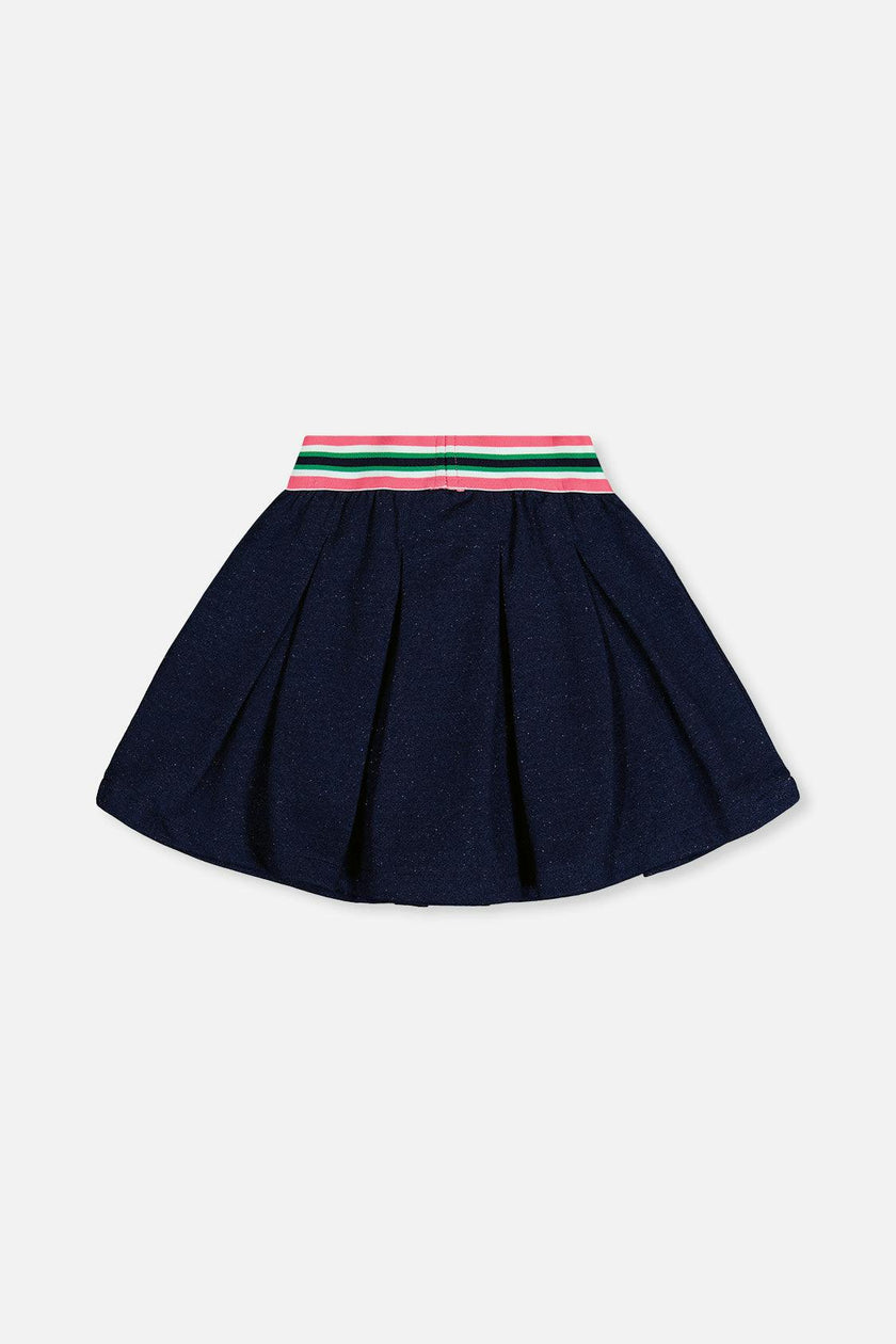 Pleated French Terry Skirt Navy Blue Denim