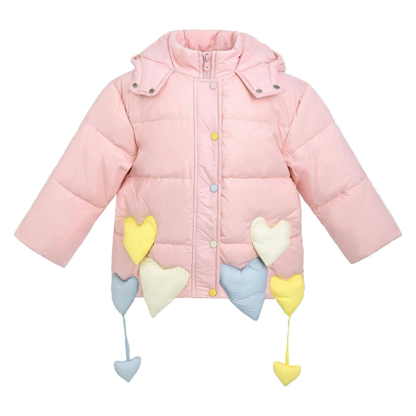 Pink Heart Charm Puffer Jacket
