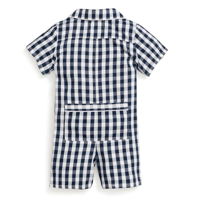 Baby's Twill Summer Romper in Navy Gingham