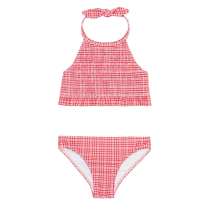 Girls Poppy Gingham Smocked Halter Bikini