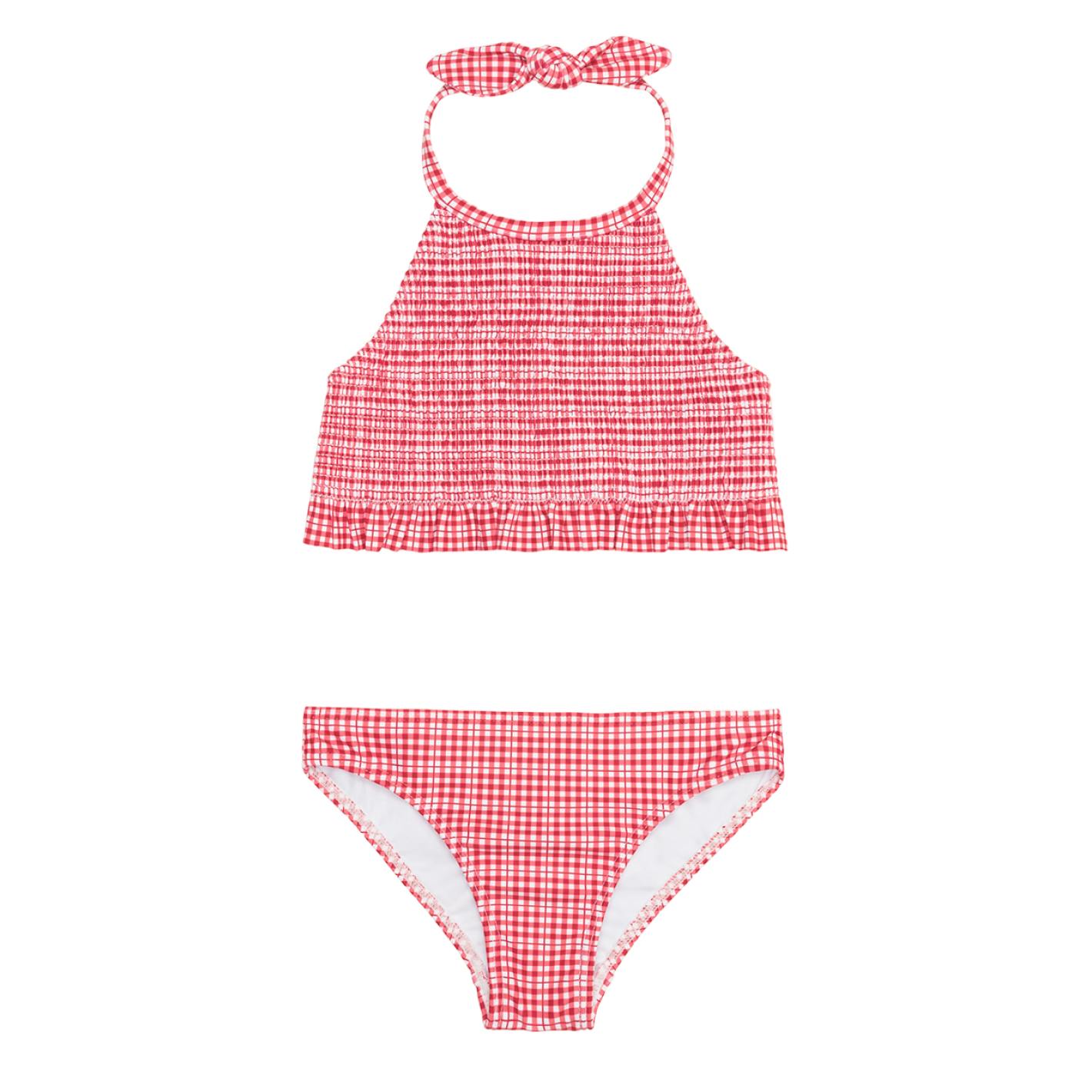 Girls Poppy Gingham Smocked Halter Bikini