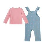 Infant Knit Denim Overall Set | Pink Bows