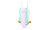 Pastel Beach Babe Gold Ruffle Swimsuit