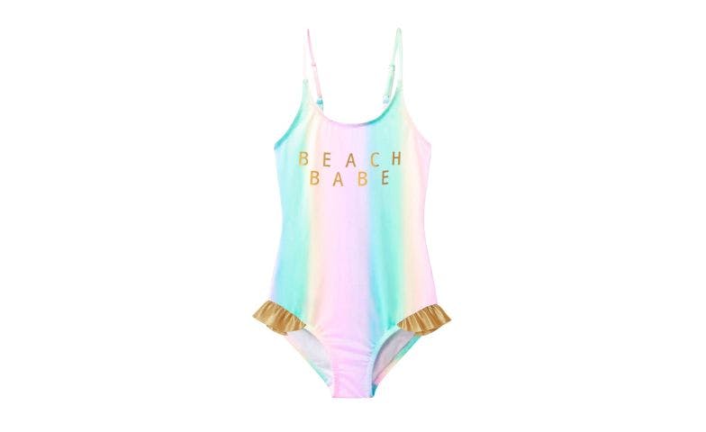 Pastel Beach Babe Gold Ruffle Swimsuit