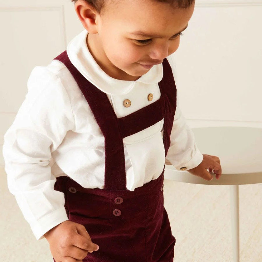 Velvet Button Detail Shorts with Braces in Burgundy (18mths-4yrs)