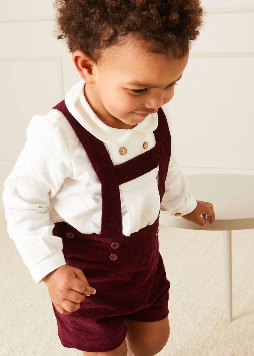 Velvet Button Detail Shorts with Braces in Burgundy (18mths-4yrs)
