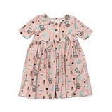 Girls Short Sleeve Henley Dress in Makeup