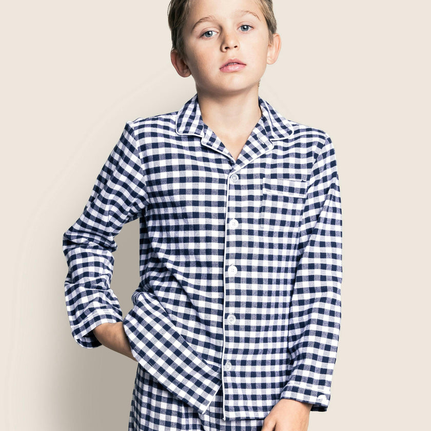 Kid's Twill Pajama Set in Navy Gingham