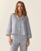 The Celine Poplin Pajama Set in Navy French Ticking