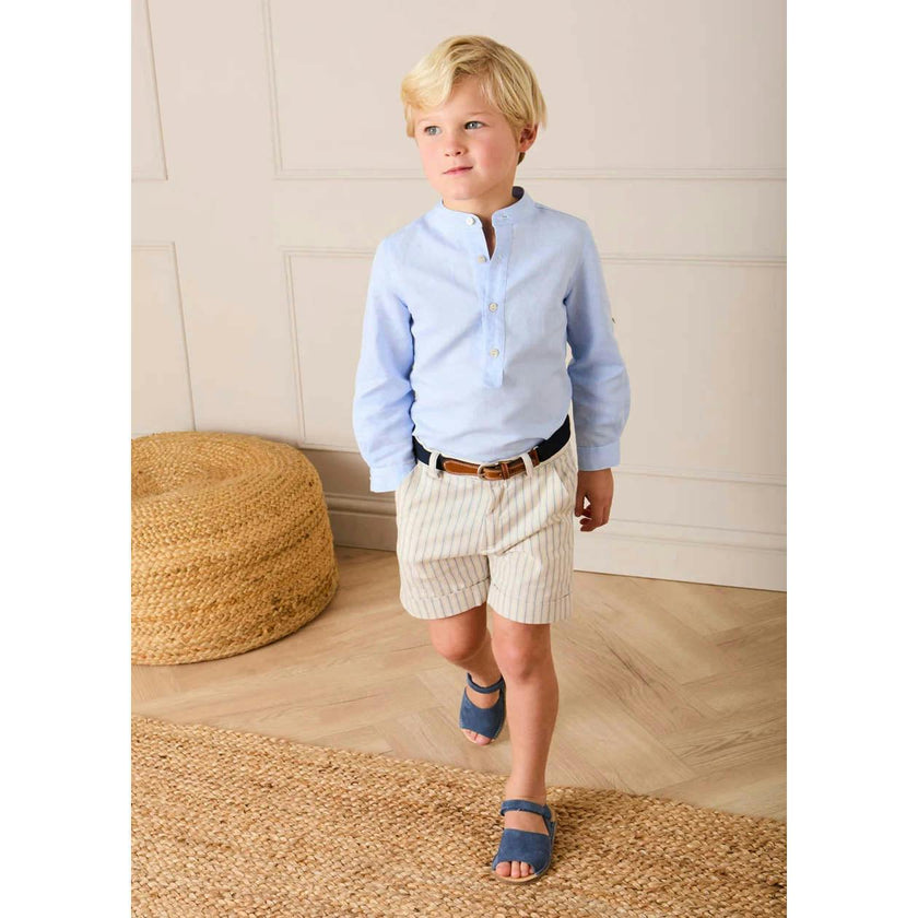 Mao Collar Linen Blend Shirt in Blue (18mths- 10yrs)