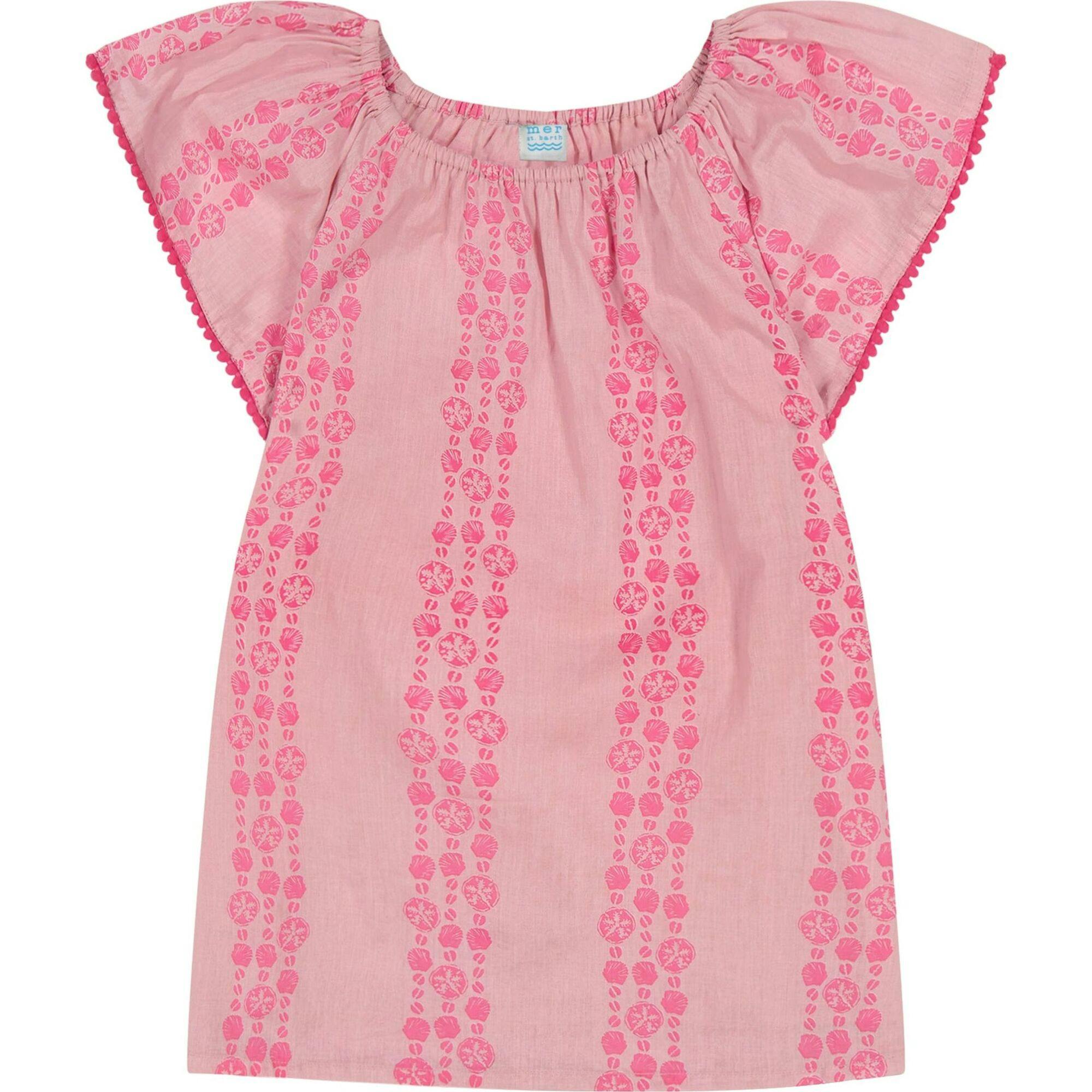 Mini Capucine Girls Caftan Pink Seashells, Pink