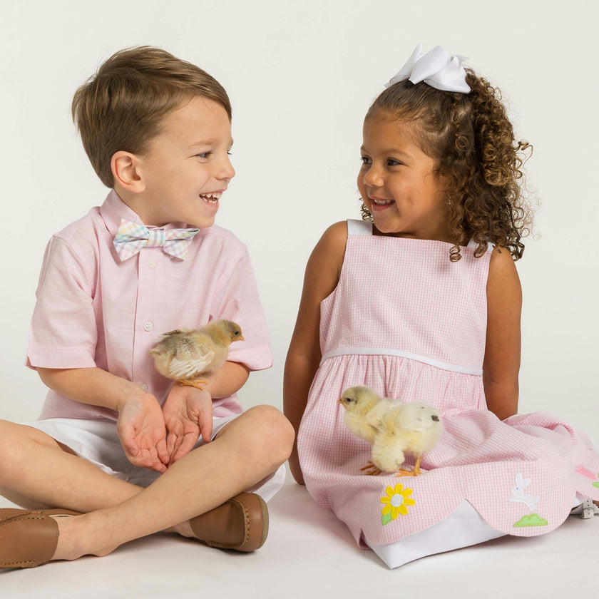 Seersucker Check Dress W/Flowers & DUPLICATE