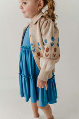 Girls Floral Knit Cardigan in Beige Tulip Intarsia