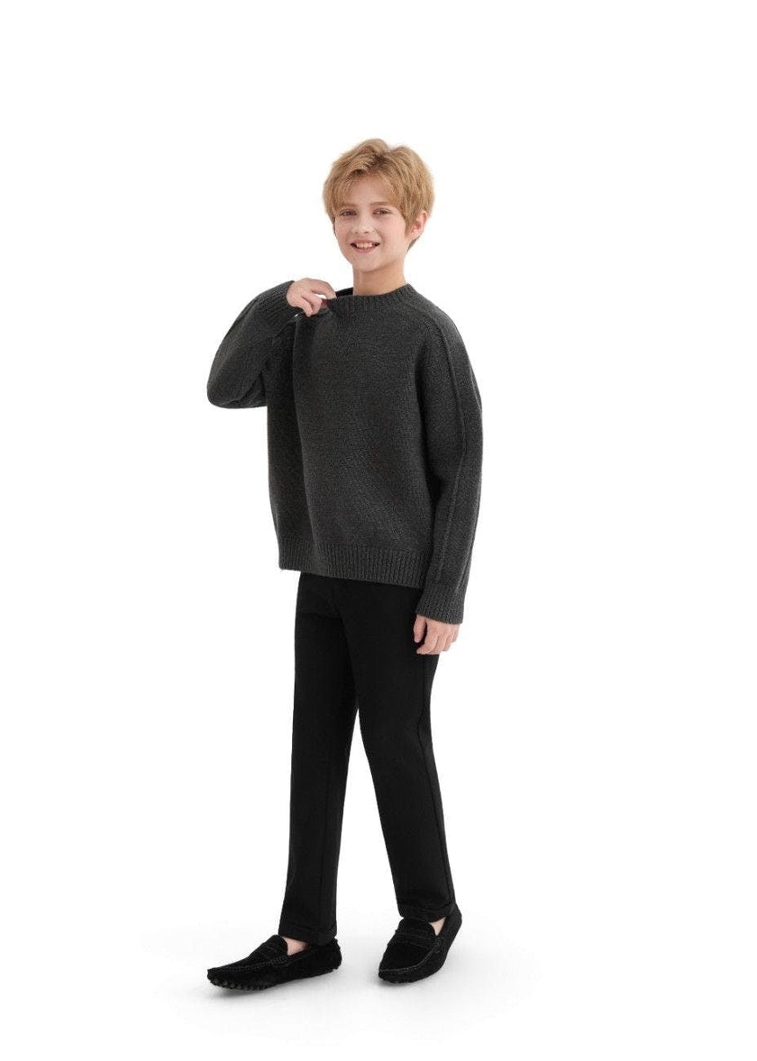 Dark Gray Ribbed Crewneck Sweater