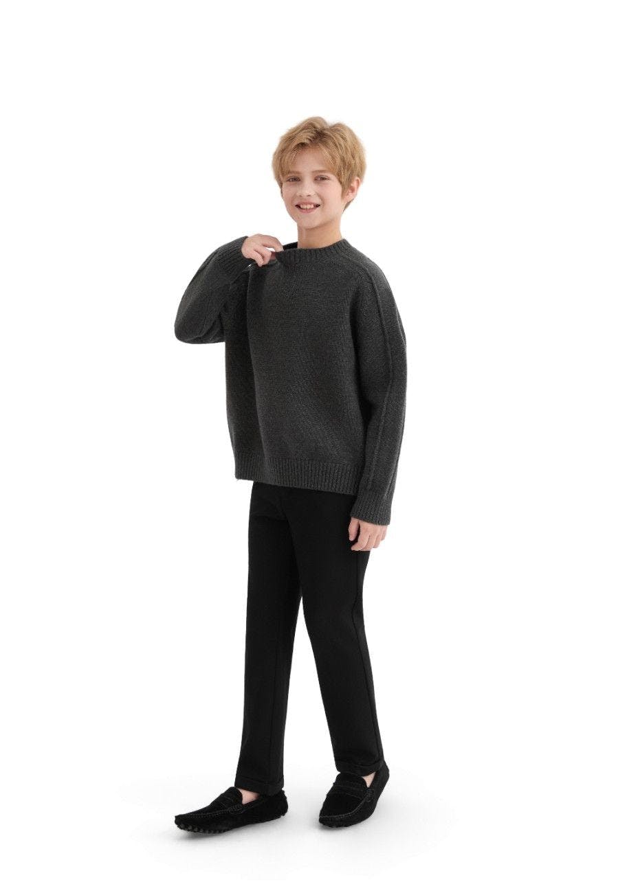 Dark Gray Ribbed Crewneck Sweater