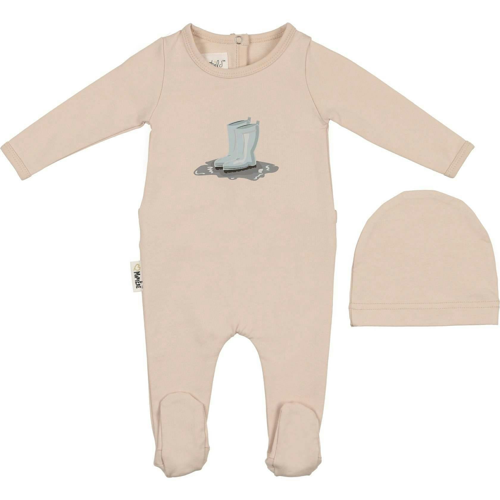 Rain Boot Print Footie and Beanie Set