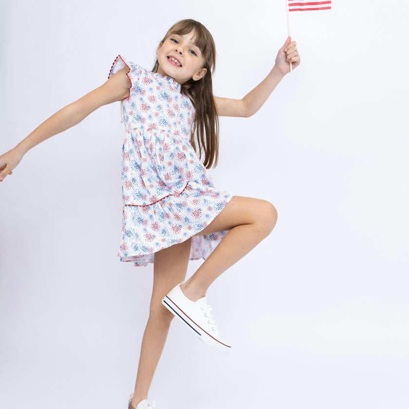 Fireworks Ruffle Dress, Multi
