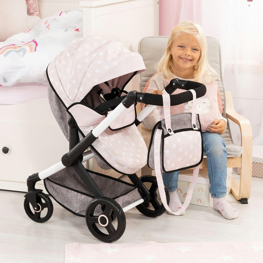Bayer Design Dolls: Pram Xeo - Gray & White Stars