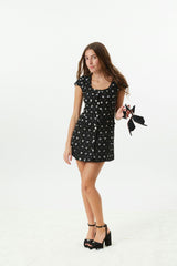 Zoe Black Dress With Silver Flowers Sequin Boucle Cap Sleeve