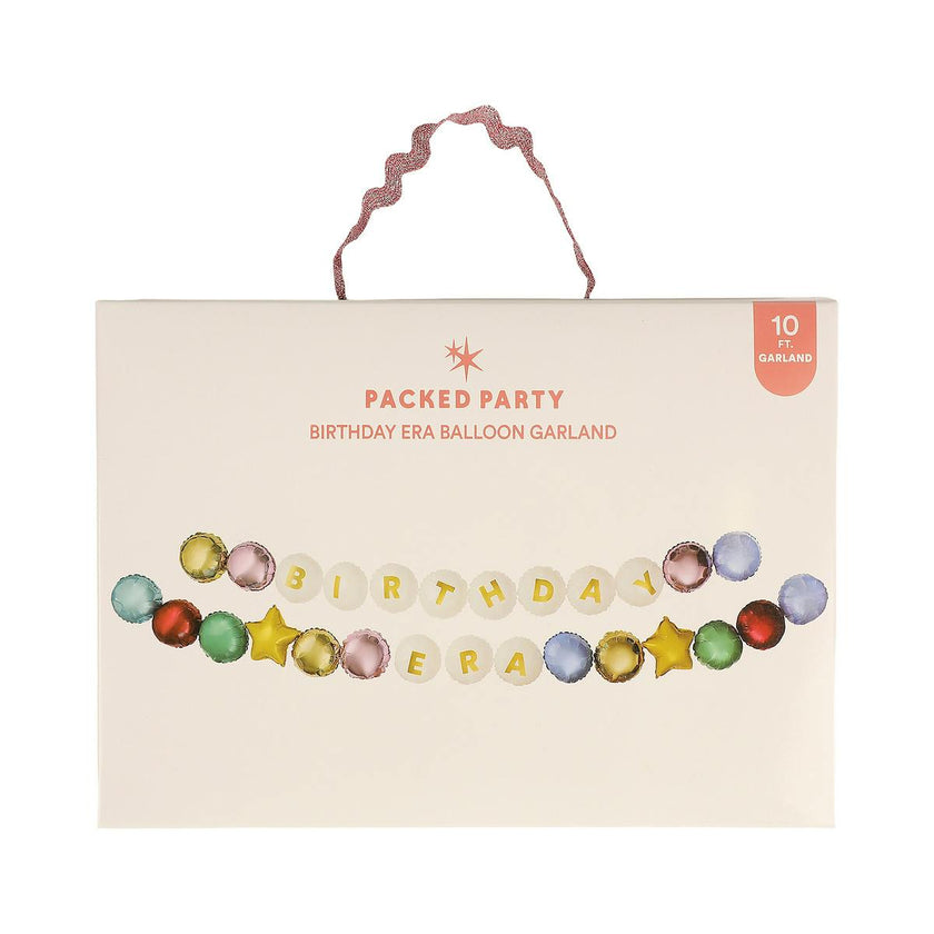 Packed Party Birthday Era Customizable Balloon Garland Banner 60ct - Beaded Bracelet-Style 5-Inch Mylar Balloons with 114 Gold Letters, Strings, and Glue Dots