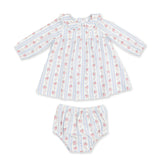 Anna Floral Stripe - Long Sleeve Peter Pan Ruffle Collar Dress and Bloomer