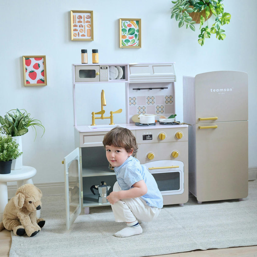 Teamson Kids Little Chef Hampton 2-Pcs Wooden Play Kitchen with 17 Accessories