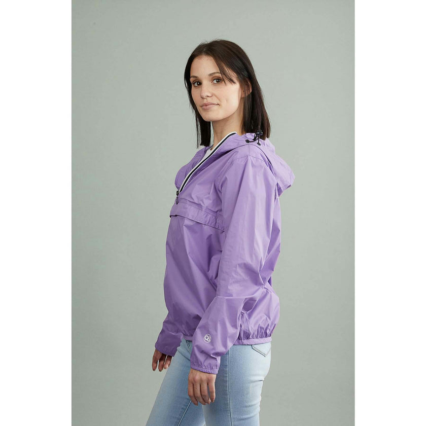 Light purple quarter zip packable rain jacket and windbreaker