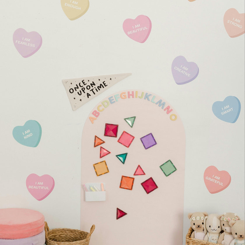 Peel & Stick Fabric Wall Stickers - Affirmation Candy Hearts Brights