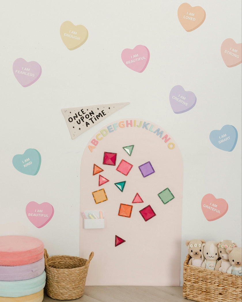 Peel & Stick Fabric Wall Stickers - Affirmation Candy Hearts Brights