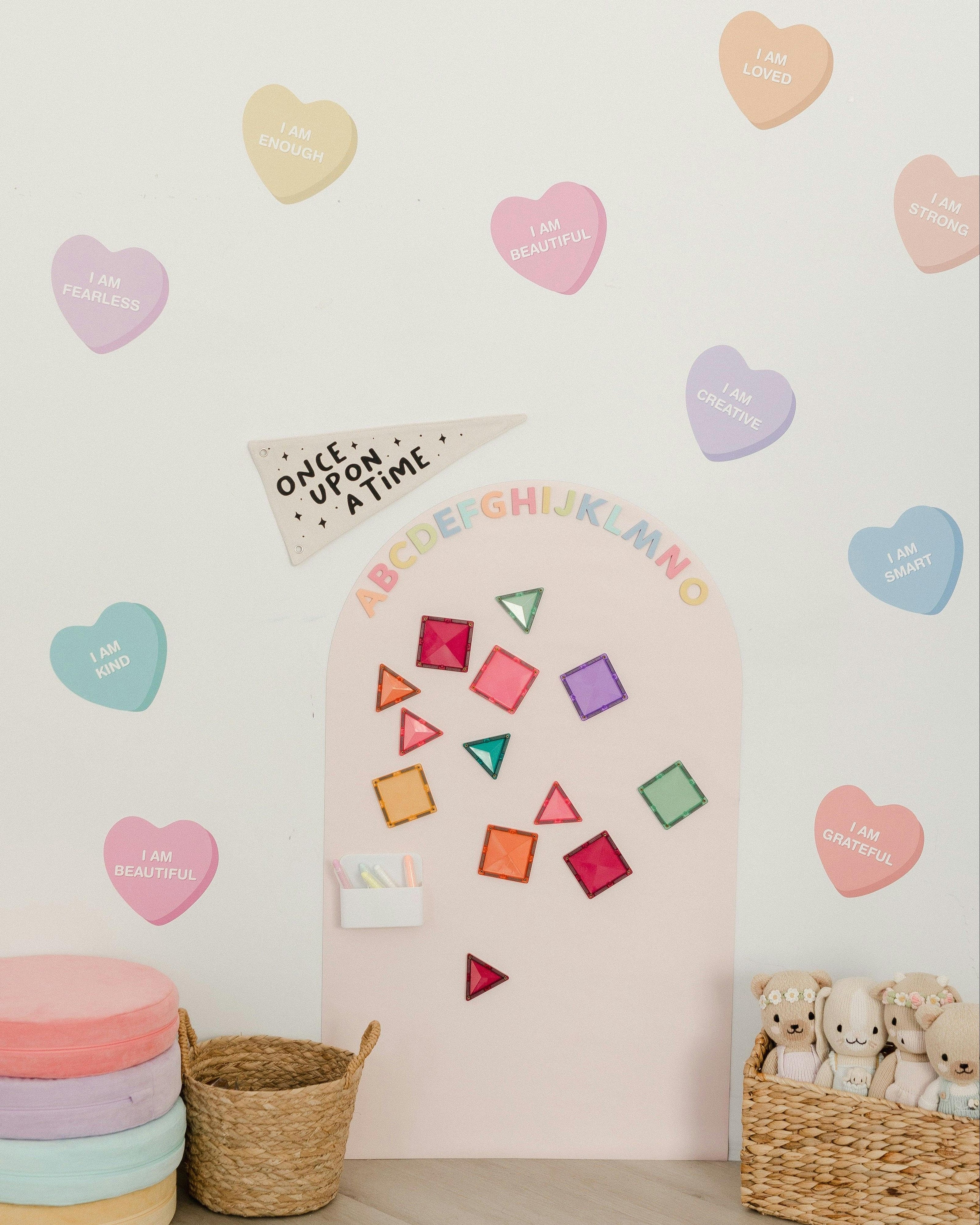 Peel & Stick Fabric Wall Stickers - Affirmation Candy Hearts Brights