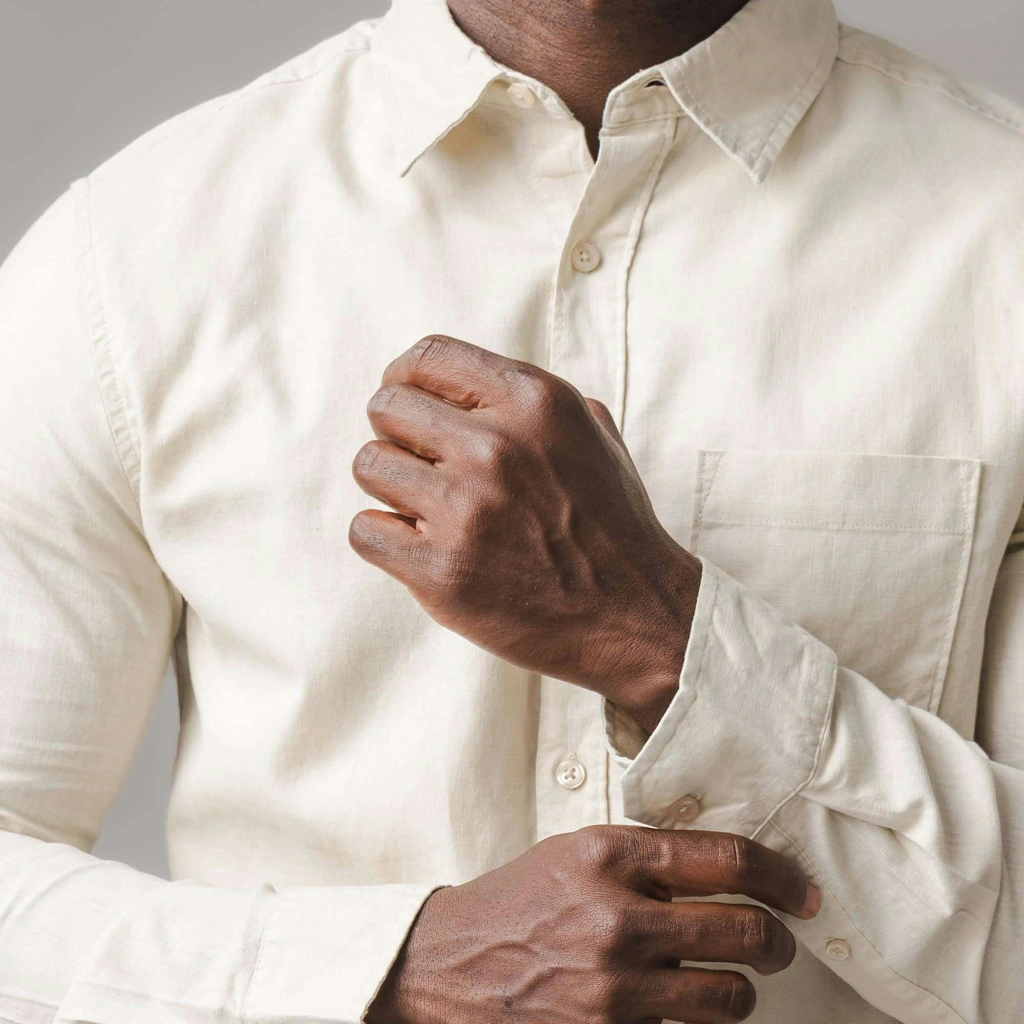 Long Sleeve Solid Linen Shirt, Brown
