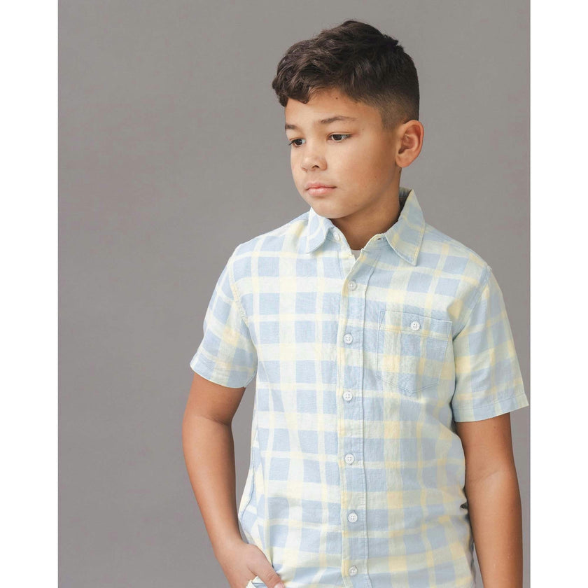 Linen Short Sleeve Shirt, Blue